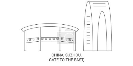 Illustration for China, Suzhou, Gate To The East, travel landmark line vector illustration - Royalty Free Image