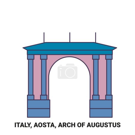 Illustration for Italy, Aosta, Arch Of Augustus travel landmark line vector illustration - Royalty Free Image