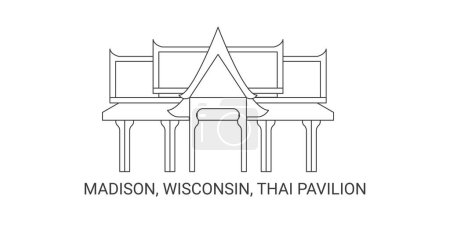 Illustration for United States, Madison, Wisconsin, Thai Pavilion, travel landmark line vector illustration - Royalty Free Image