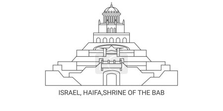 Illustration for Israel, Haifa,Shrine Of The Bab travel landmark line vector illustration - Royalty Free Image