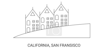 Téléchargez les illustrations : États-Unis, Californie, San Fransisco illustration vectorielle de ligne de voyage historique - en licence libre de droit