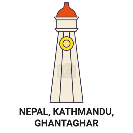 Téléchargez les illustrations : Népal, Katmandou, Ghantaghar illustration vectorielle de ligne de voyage - en licence libre de droit