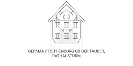 Illustration for Germany, Rothenburg Ob Der Tauber, Rathausturm travel landmark line vector illustration - Royalty Free Image