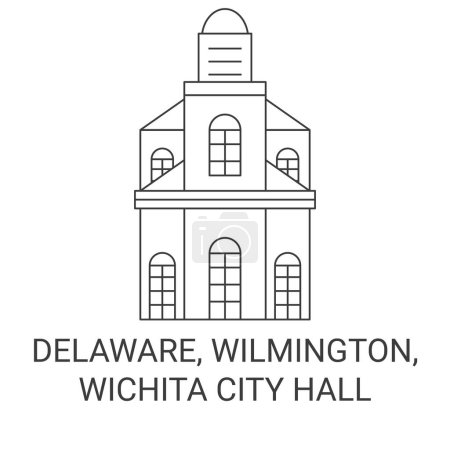 Illustration for United States, Delaware, Wilmington, Wichita City Hall travel landmark line vector illustration - Royalty Free Image