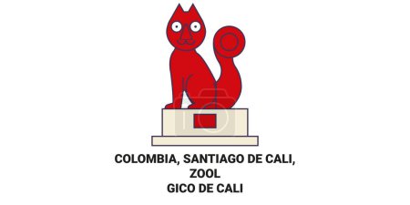 Illustration for Colombia, Santiago De Cali, Zoolgico De Cali travel landmark line vector illustration - Royalty Free Image
