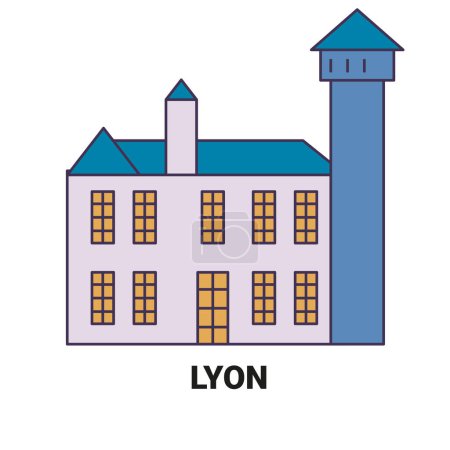 Ilustración de Francia, Lyon viaje hito línea vector ilustración - Imagen libre de derechos