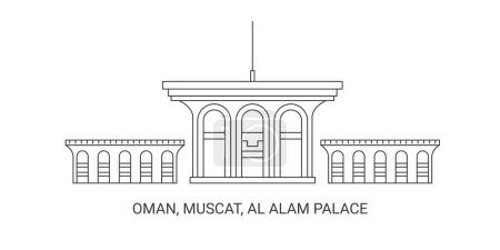 Téléchargez les illustrations : Oman, Muscat, Al Alam Palace, illustration vectorielle de ligne de repère de voyage - en licence libre de droit