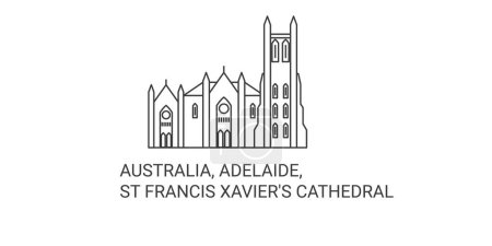 Téléchargez les illustrations : Australie, Adélaïde, Cathédrale Saint-François Xaviers illustration vectorielle de ligne de voyage - en licence libre de droit