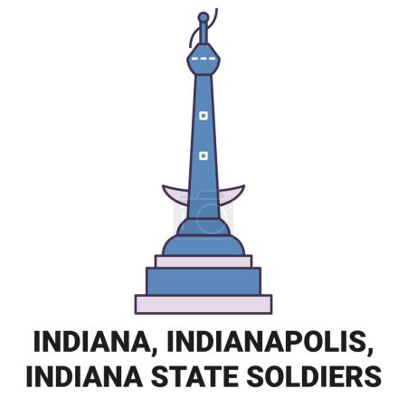 Illustration for United States, Indiana, Indianapolis, Indiana State Soldiers travel landmark line vector illustration - Royalty Free Image