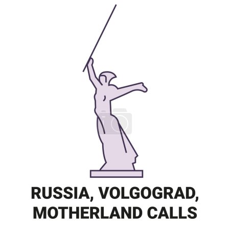 Illustration for Russia, Volgograd, Motherland Calls travel landmark line vector illustration - Royalty Free Image