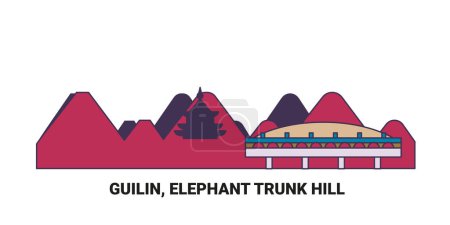 Téléchargez les illustrations : Chine, Guilin, Elephant Trunk Hill, illustration vectorielle de ligne de repère de voyage - en licence libre de droit