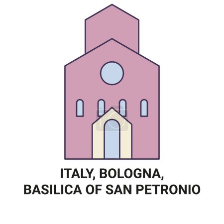 Téléchargez les illustrations : Italie, Bologne, Basilique de San Petronio illustration vectorielle de ligne de voyage - en licence libre de droit
