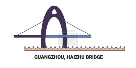 Ilustración de China, Guangzhou, puente de Haizhu, ilustración del vector de línea de referencia de viaje - Imagen libre de derechos