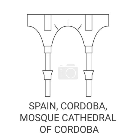 Illustration for Spain, Cordoba, Mosque Cathedral Of Cordoba travel landmark line vector illustration - Royalty Free Image