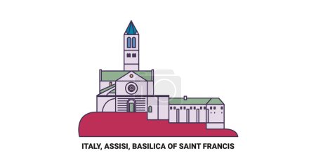 Illustration for Italy, Assisi, Basilica Of Saint Francis travel landmark line vector illustration - Royalty Free Image