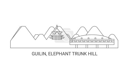 Téléchargez les illustrations : Chine, Guilin, Elephant Trunk Hill, illustration vectorielle de ligne de repère de voyage - en licence libre de droit
