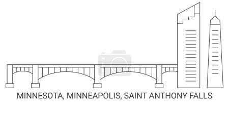 Illustration for United States, Minnesota, Minneapolis, Saint Anthony Falls, travel landmark line vector illustration - Royalty Free Image