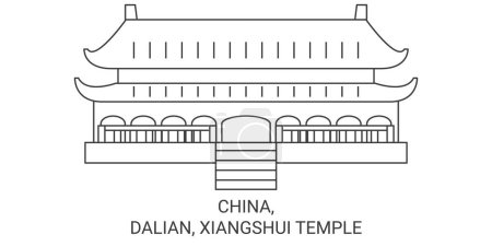 Illustration for China, Dalian, Xiangshui Temple travel landmark line vector illustration - Royalty Free Image