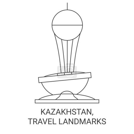Téléchargez les illustrations : Kazakhstan, Monuments de voyage illustration vectorielle de ligne de repère de voyage - en licence libre de droit