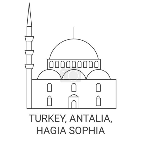 Téléchargez les illustrations : Turquie, Antalia, Hagia Sophia voyages illustration vectorielle de ligne historique - en licence libre de droit