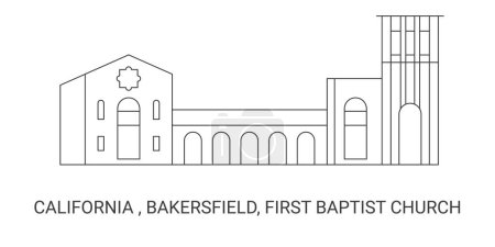 Illustration for United States, California , Bakersfield, First Baptist Church, travel landmark line vector illustration - Royalty Free Image