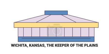 Téléchargez les illustrations : États-Unis, Wichita, Kansas, The Keeper Of The Plains, illustration vectorielle de ligne de repère de voyage - en licence libre de droit