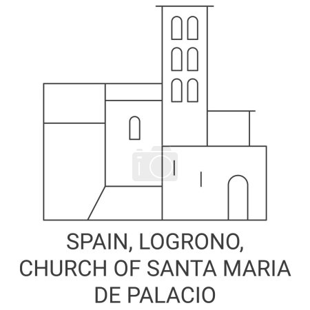 Téléchargez les illustrations : Espagne, Logrono, Eglise de Santa Mara De Palacio illustration vectorielle de ligne de voyage - en licence libre de droit