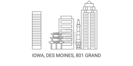 Téléchargez les illustrations : États-Unis, Iowa, Des Moines, 80 Grand, illustration vectorielle de ligne de repère de voyage - en licence libre de droit