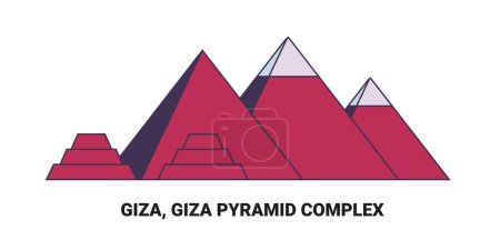 Téléchargez les illustrations : Égypte, Gizeh, complexe pyramidal de Gizeh, illustration vectorielle de ligne de repère de voyage - en licence libre de droit