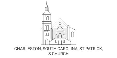 Ilustración de Estados Unidos, Charleston, Carolina del Sur, San Patricio, S Iglesia viaje hito línea vector ilustración - Imagen libre de derechos