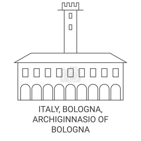 Téléchargez les illustrations : Italie, Bologne, Archiginnasio De Bologne illustration vectorielle de ligne de voyage historique - en licence libre de droit