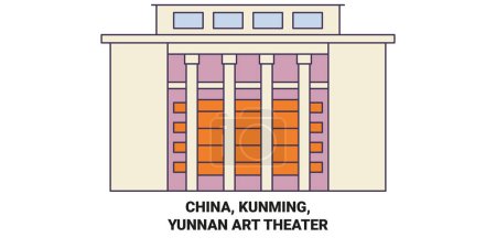 Ilustración de China, Kunming, Yunnan Art Theater viaje hito línea vector ilustración - Imagen libre de derechos