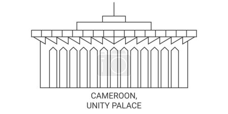 Illustration for Cameroon, Unity Palace travel landmark line vector illustration - Royalty Free Image