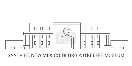 Ilustración de Estados Unidos, Santa Fe, Nuevo México, Georgia Okeeffe Museum, ilustración de vector de línea de referencia de viaje - Imagen libre de derechos