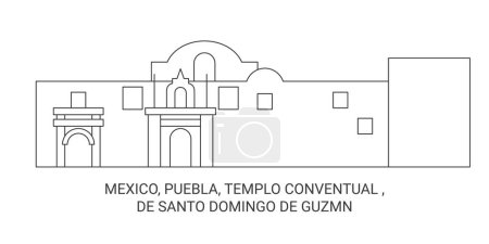 Ilustración de México, Puebla, Templo Conventual, De Santo Domingo De Guzmn recorrido hito línea vector ilustración - Imagen libre de derechos