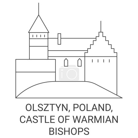 Téléchargez les illustrations : Pologne, Olsztyn, Château des évêques de Warmie illustration vectorielle de ligne de voyage historique - en licence libre de droit