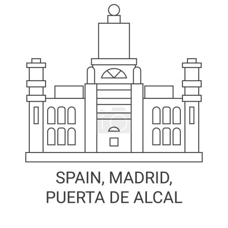 Spain, Madrid, Puerta De Alcal travel landmark line vector illustration