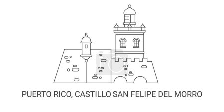 Puerto Rico, Castillo San Felipe Del Morro, ilustración de vector de línea de referencia de viaje