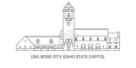 Ilustración de EE.UU., Boise City, Idaho State Capitol, ilustración de vector de línea de referencia de viaje - Imagen libre de derechos