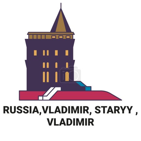 Illustration for Russia,Vladimir, Staryy , Vladimir travel landmark line vector illustration - Royalty Free Image