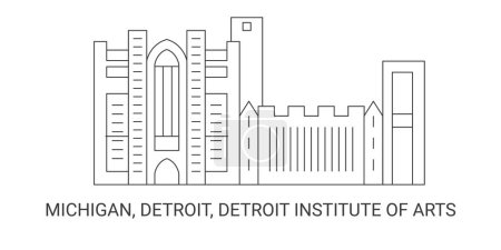 Téléchargez les illustrations : États-Unis, Michigan, Detroit, Detroit Institute Of Arts, illustration vectorielle de ligne de repère de voyage - en licence libre de droit