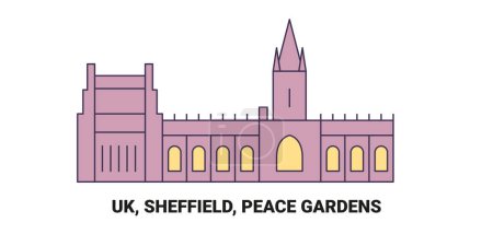 Illustration for England, Sheffield, Peace Gardens, travel landmark line vector illustration - Royalty Free Image
