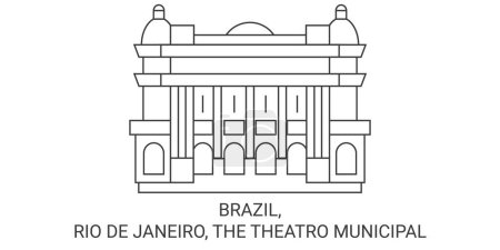 Illustration for Brazil, Rio De Janeiro, The Theatro Municipal travel landmark line vector illustration - Royalty Free Image