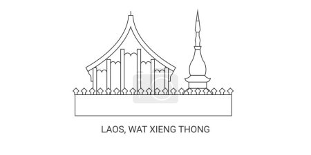 Illustration for Laos, Wat Xieng Thong, travel landmark line vector illustration - Royalty Free Image