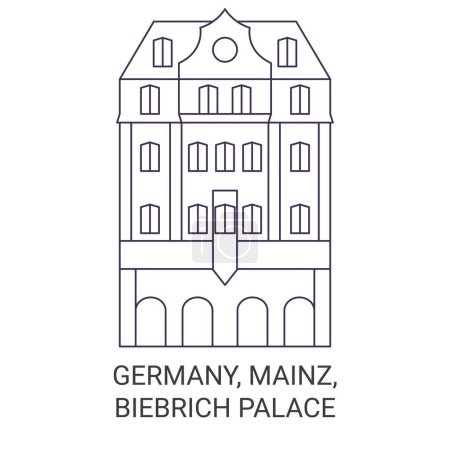 Ilustración de Alemania, Maguncia, Palacio de Biebrich recorrido hito línea vector ilustración - Imagen libre de derechos