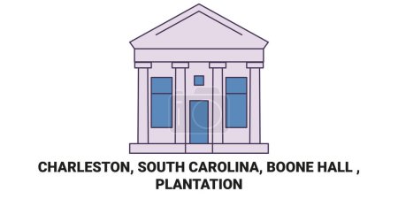 Téléchargez les illustrations : États-Unis, Charleston, Caroline du Sud, Boone Hall, Illustration vectorielle de ligne de voyage de plantation - en licence libre de droit