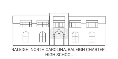 Ilustración de Estados Unidos, Raleigh, Carolina del Norte, Carta de Raleigh, High School secundaria viaje hito línea vector ilustración - Imagen libre de derechos