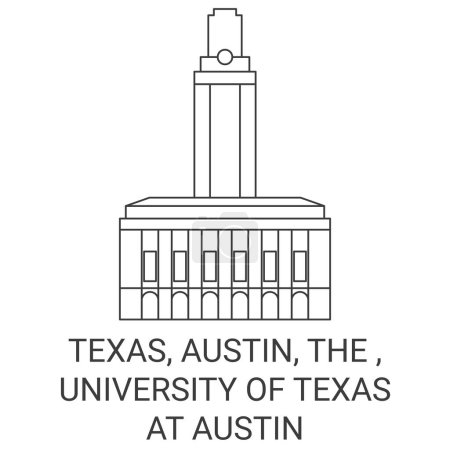 Téléchargez les illustrations : États-Unis, Texas, Austin, The, Université du Texas à Austin illustration vectorielle de ligne de voyage historique - en licence libre de droit