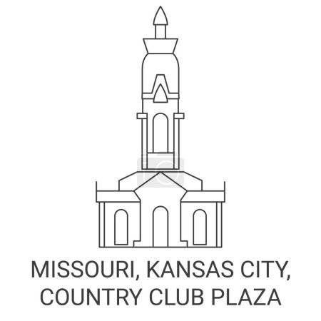 Ilustración de Estados Unidos, Missouri, Kansas City, País Club Plaza de viaje hito línea vector ilustración - Imagen libre de derechos