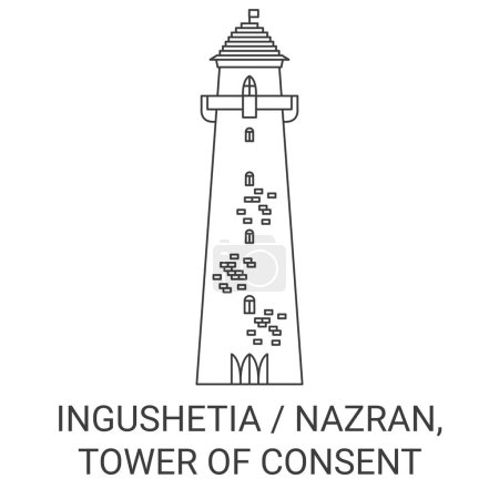 Illustration for Russia, Ingushetia, Nazran, Tower Of Consent travel landmark line vector illustration - Royalty Free Image